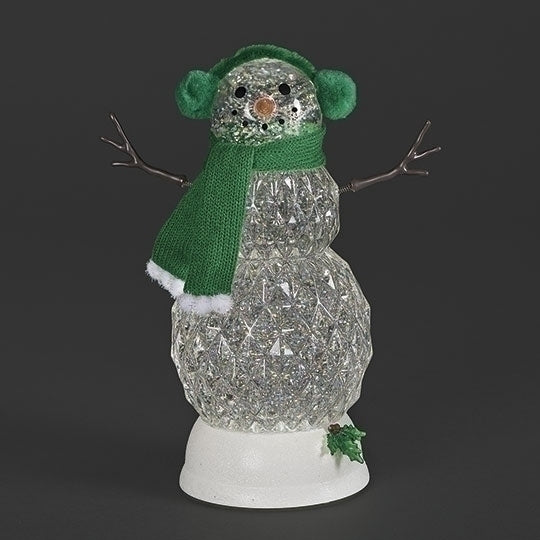 11" Lighted Swirl Snowman w/Green Scarf