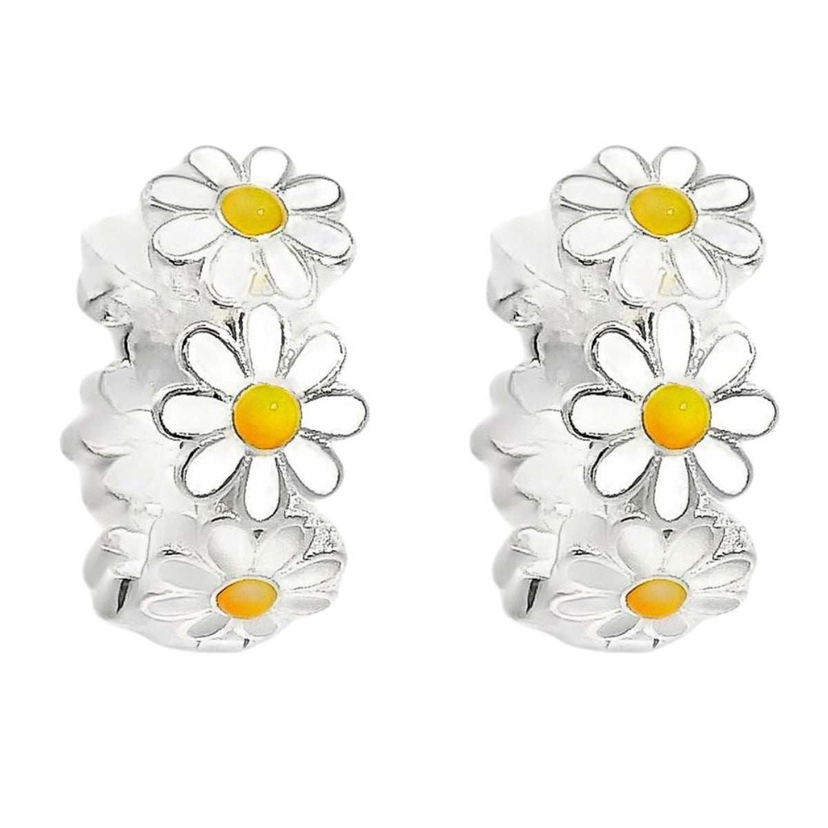HS387 | Silver Enamel Daisy Earrings