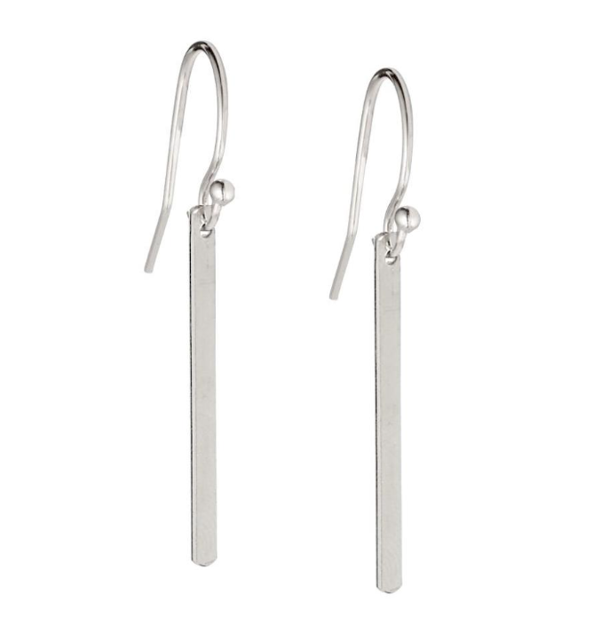 D050H | Silver Sleek Bar Drop Earrings