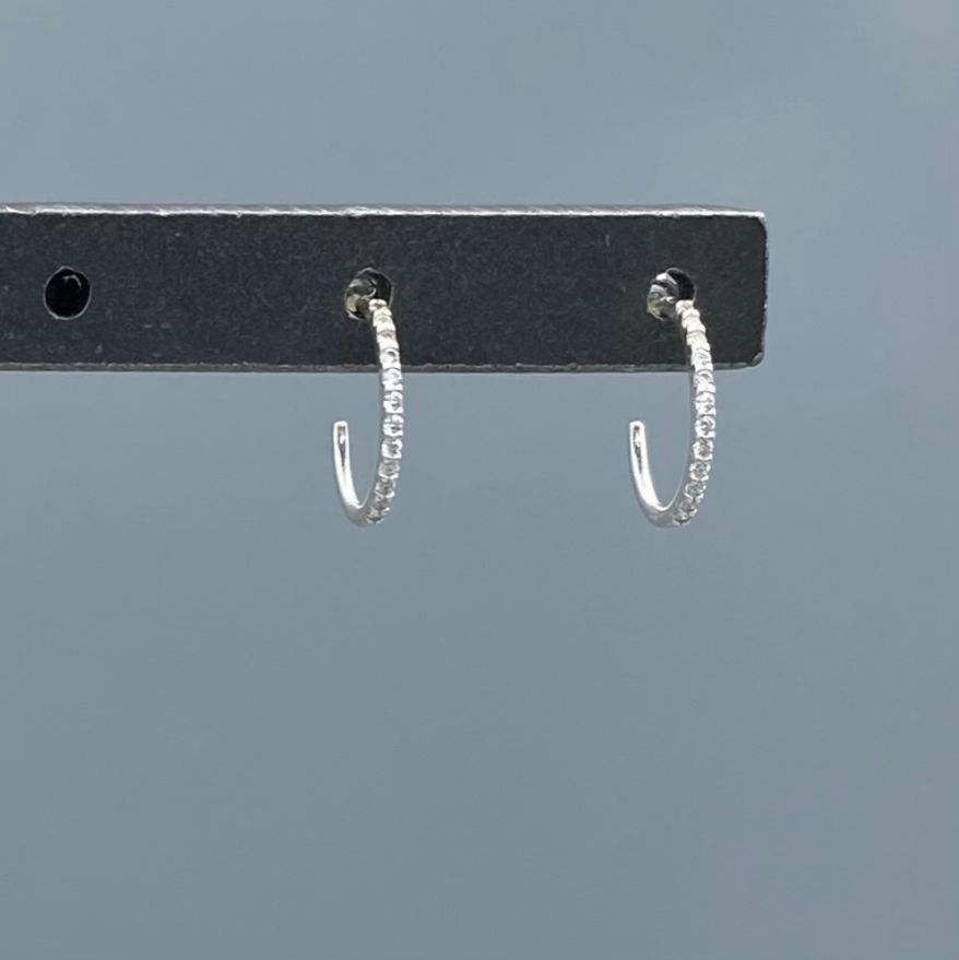 HS246 | Silver Thin Pave Post Hoop Earrings