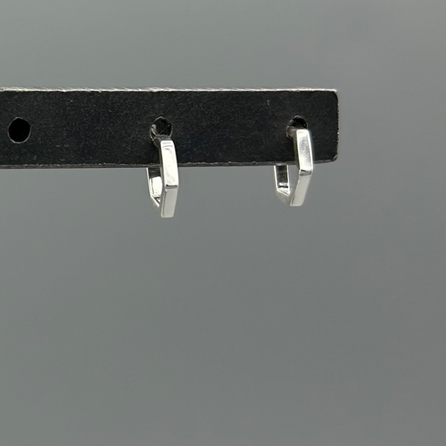 HS296 | Small Silver Geometric Post Huggie Earrings