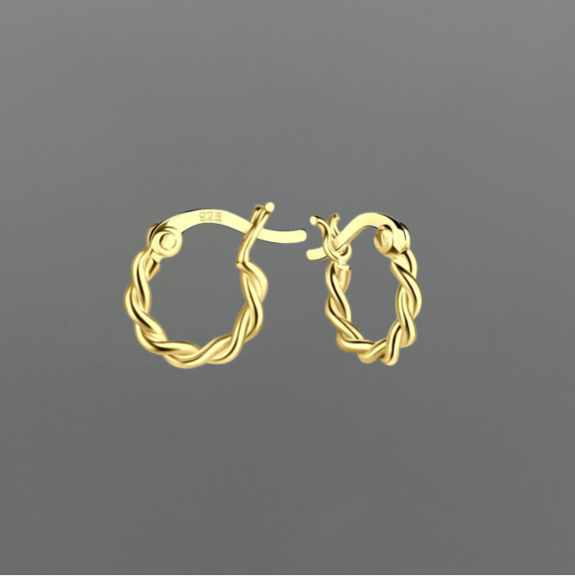 HG516 | Gold Vermeil 10mm Twisted French Lock Hoop Earrings