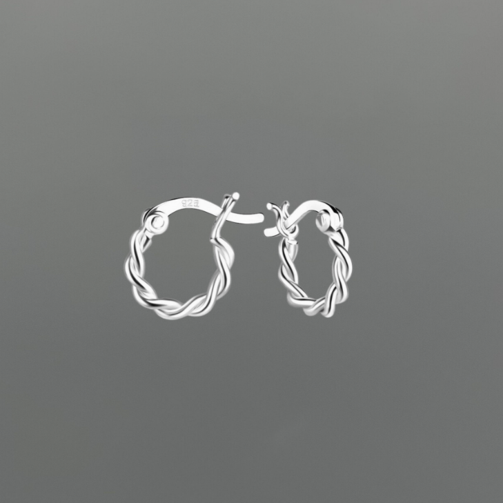HS516 | Silver 10mm Twisted French Lock Hoop Earrings
