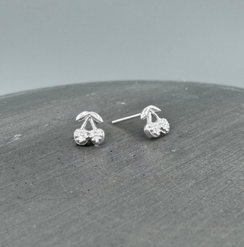 STS470 | Silver CZ Pave Cherry Stud Earrings