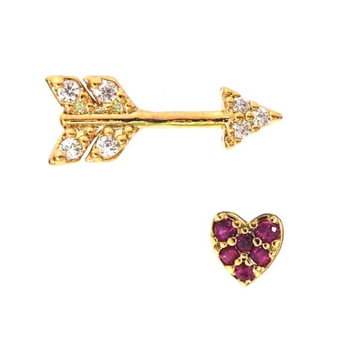 Arrow and Heart Mix Matched Post Earrings