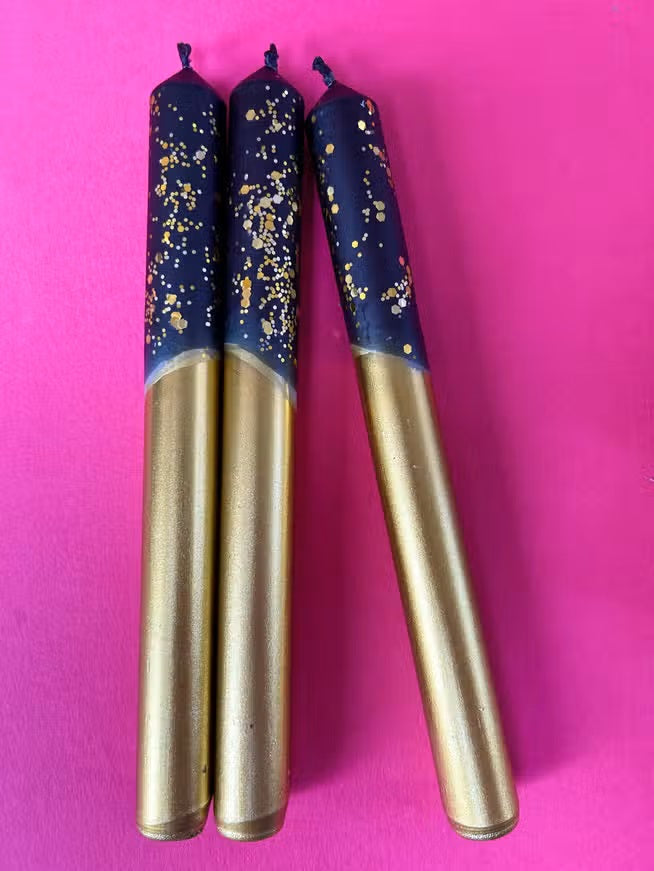 Black & Gold Dip Dye Candles (set of 3)