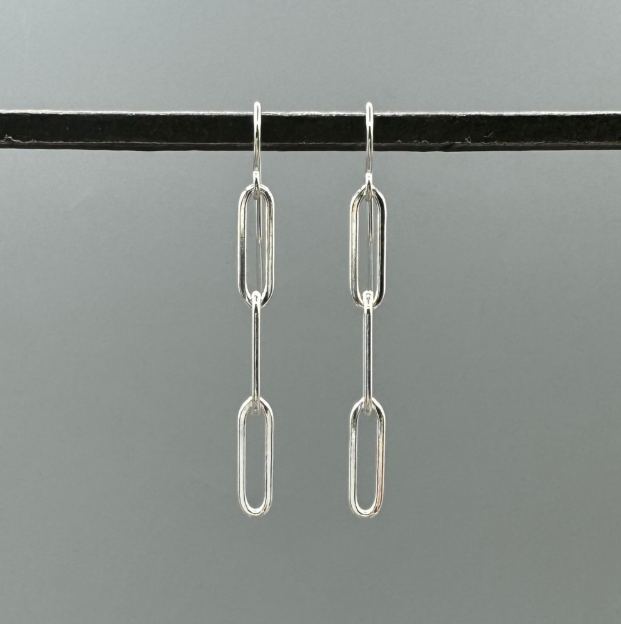 ES329 | Silver Triple Paperclip Dangle Earrings