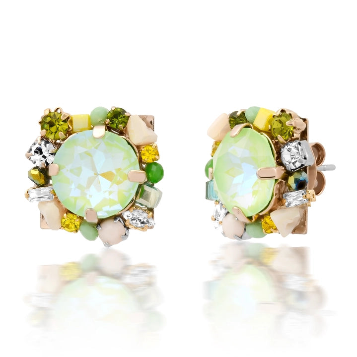 Gemmy Bezel Set Post Earrings - Green