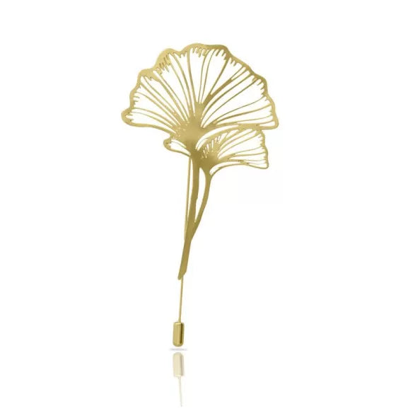 Ginkgo Biloba gold-plated brooch