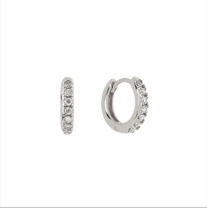 H170 | Silver Pave Huggie Hoop Earrings