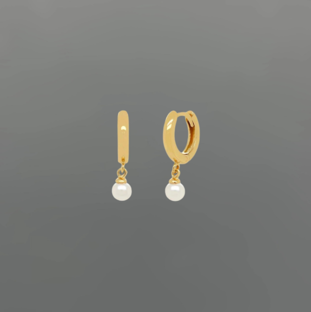 H273 | Gold Filled Crystal Pearl Huggie Earrings