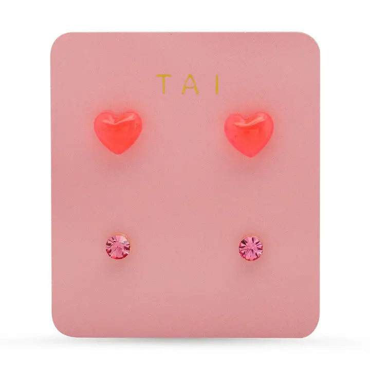 Set of 2 - Heart and Round Stud Earrings