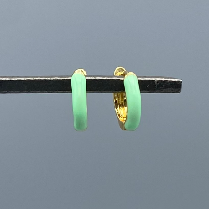 HG144MT | Gold Filled Mint Green Enamel Huggie Earrings