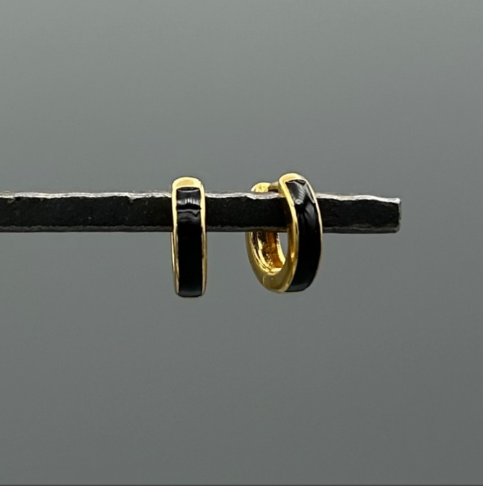 HG295BK | Gold Filled Black Enamel Huggie Earrings