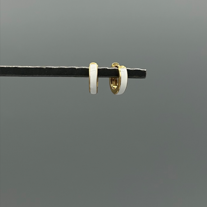 HG295WH | Gold Filled White Enamel Huggie Earrings