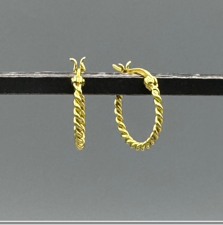 HG437 | Gold Vermeil Twisted French Look Hoop Earrings (16mm)