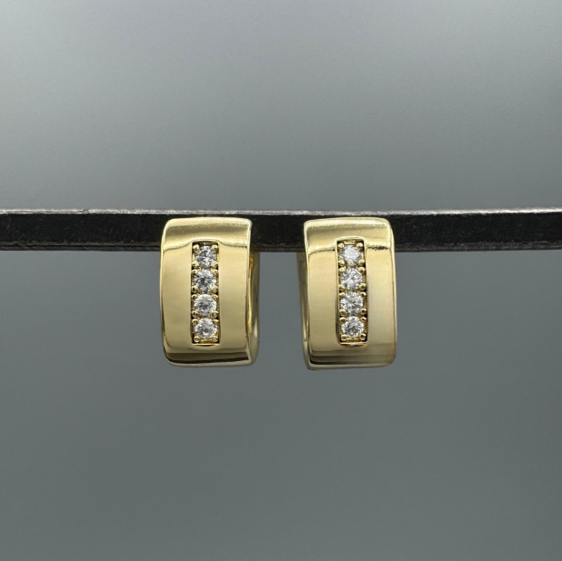 HG609 | Gold Filled CZ Line Chunky Squared Huggie Earrings