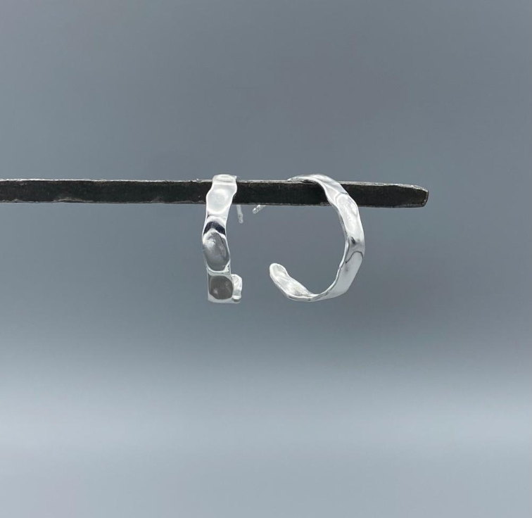 HS117 | Silver Hammered Post Hoop Earrings