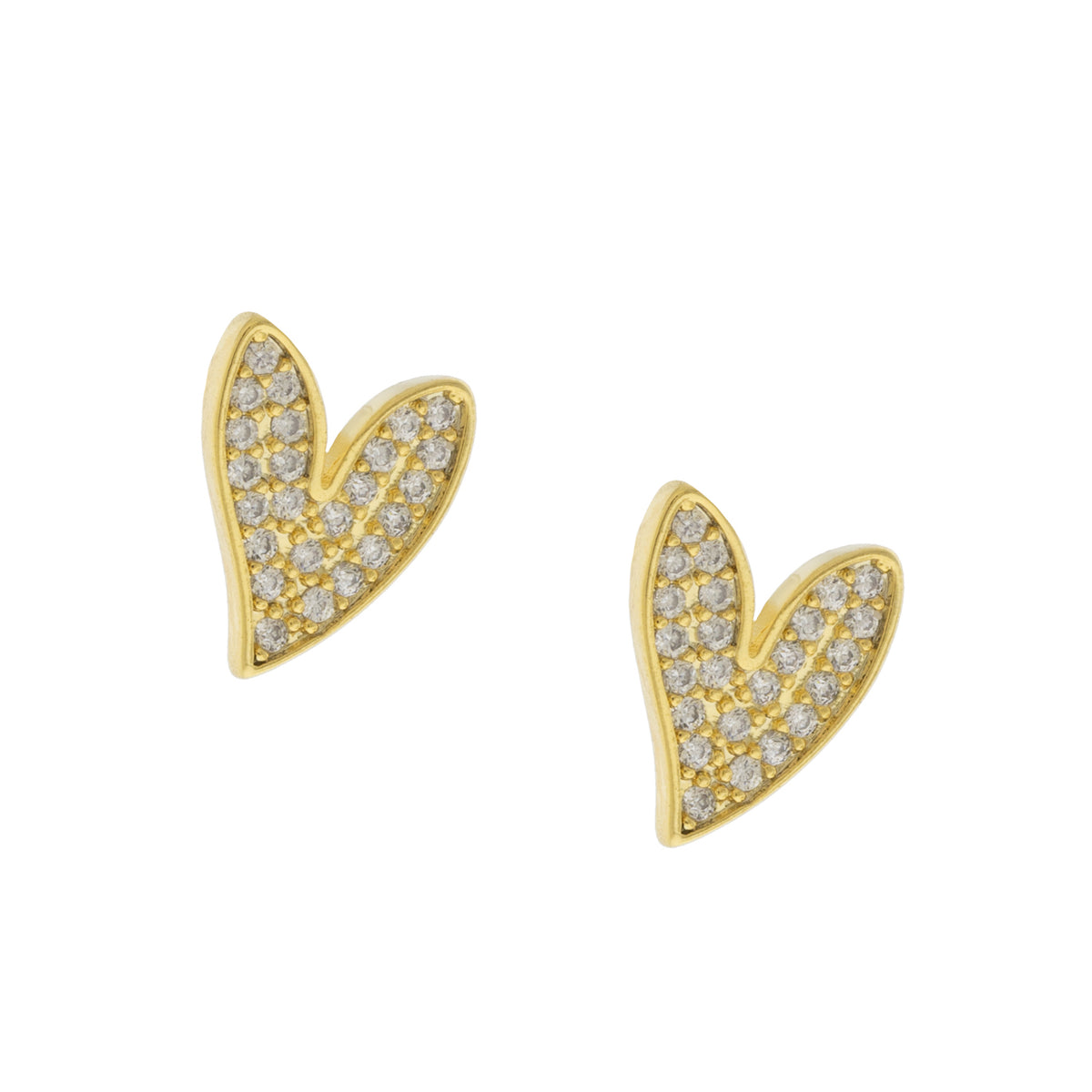 Gold and CZ Heart Post Earrings