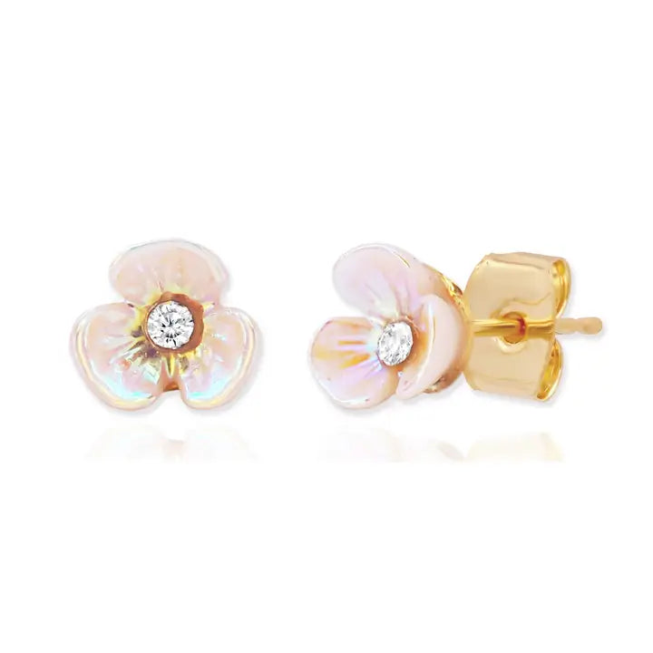 Tiny Iridescent Flower Studs - Pink