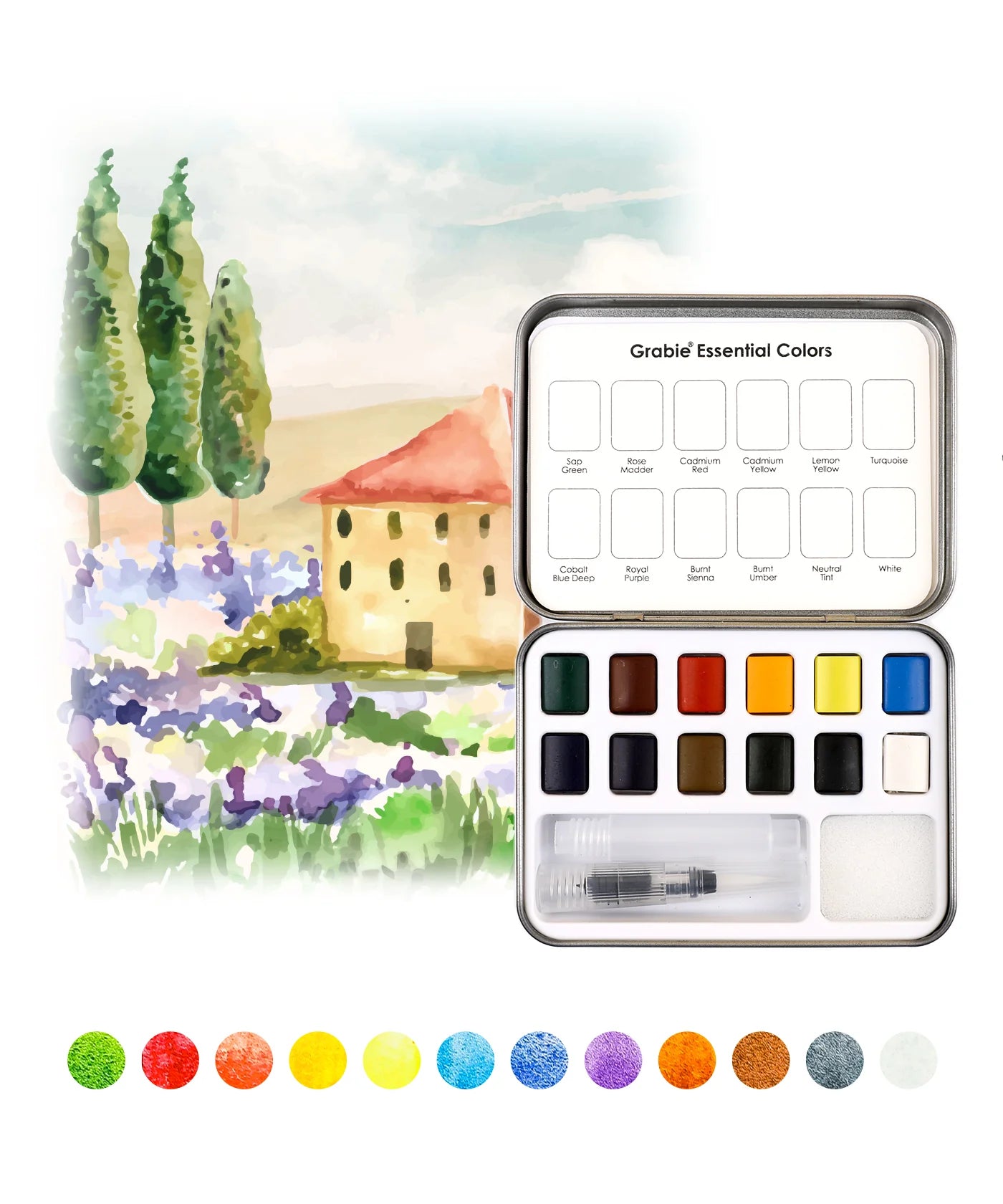Watercolor Pocket Set of 12 w/Brush (essential colors)