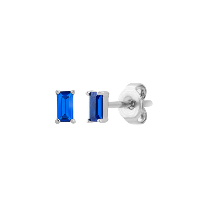 ST757 | Silver Sapphire Baguette Post Earrings