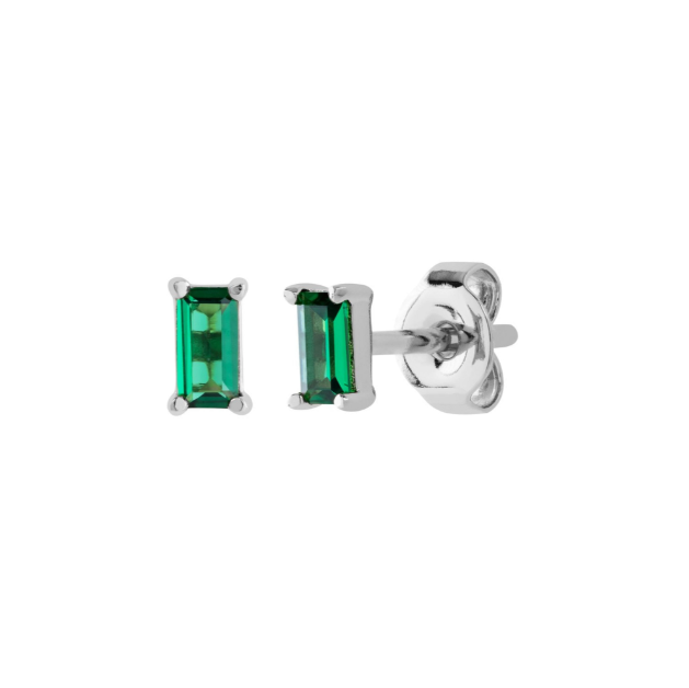ST759 | Silver Emerald Baguette Post Earrings