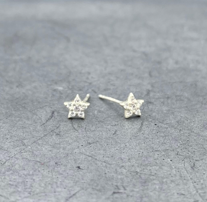 STS379 | Silver CZ Small Pave Star Stud Earrings