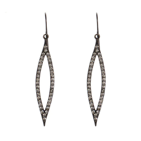 Almond Shaped Earrings w/Black Diamond Crystals