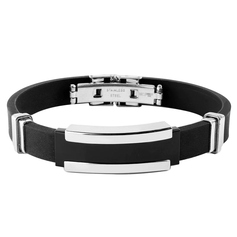 Black ID Plate Rubber Bracelet