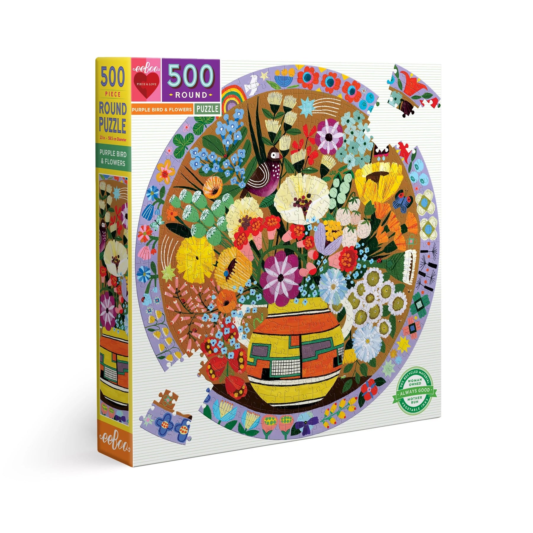 Purple Bird and Flowers Puzzle