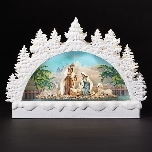 9" LED Swirl Nativity Arch w/ Print Art