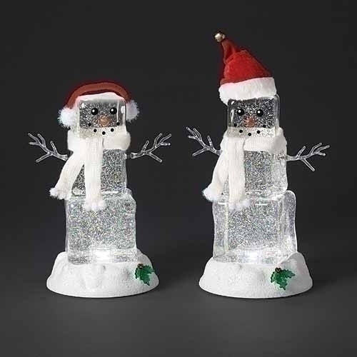 9" LED Swirl Snowman Cube w/ Holly & Santa Hat