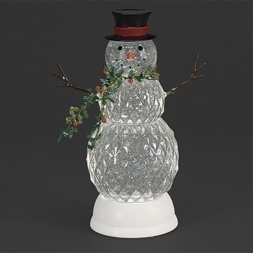 11" LED Swirl Faceted Snowman w/Holly Scarf