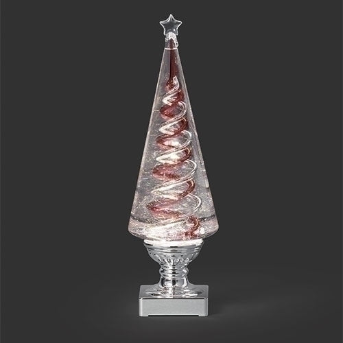 14" Lighted Swirl Tree w/Red & Silver Rotating Spirals