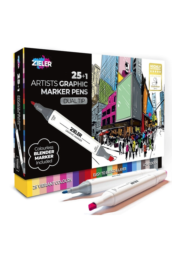 Zieler® 25 Dual Tip Artists Graphic Marker Pens