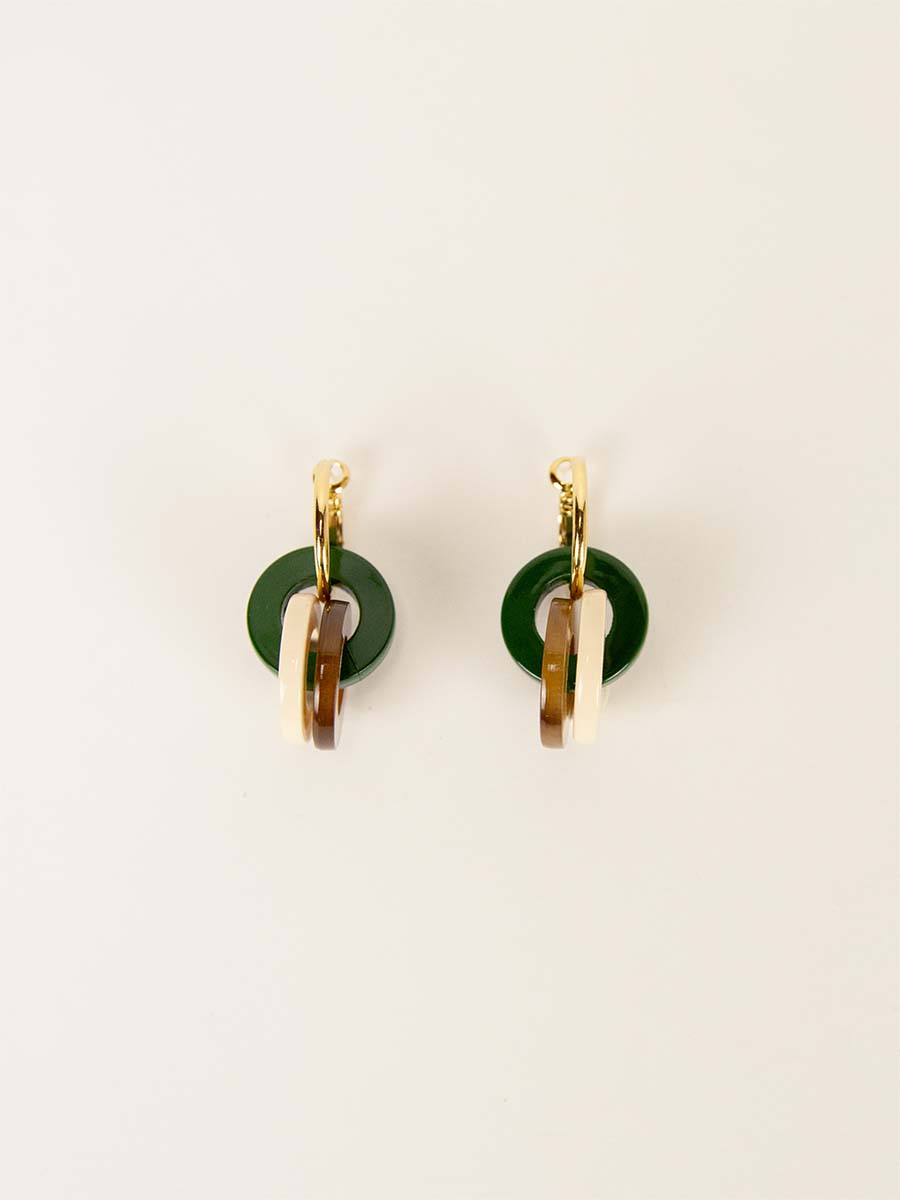 3-Hoop Earrings - Hoof w/Lacquer in Beige and Khaki