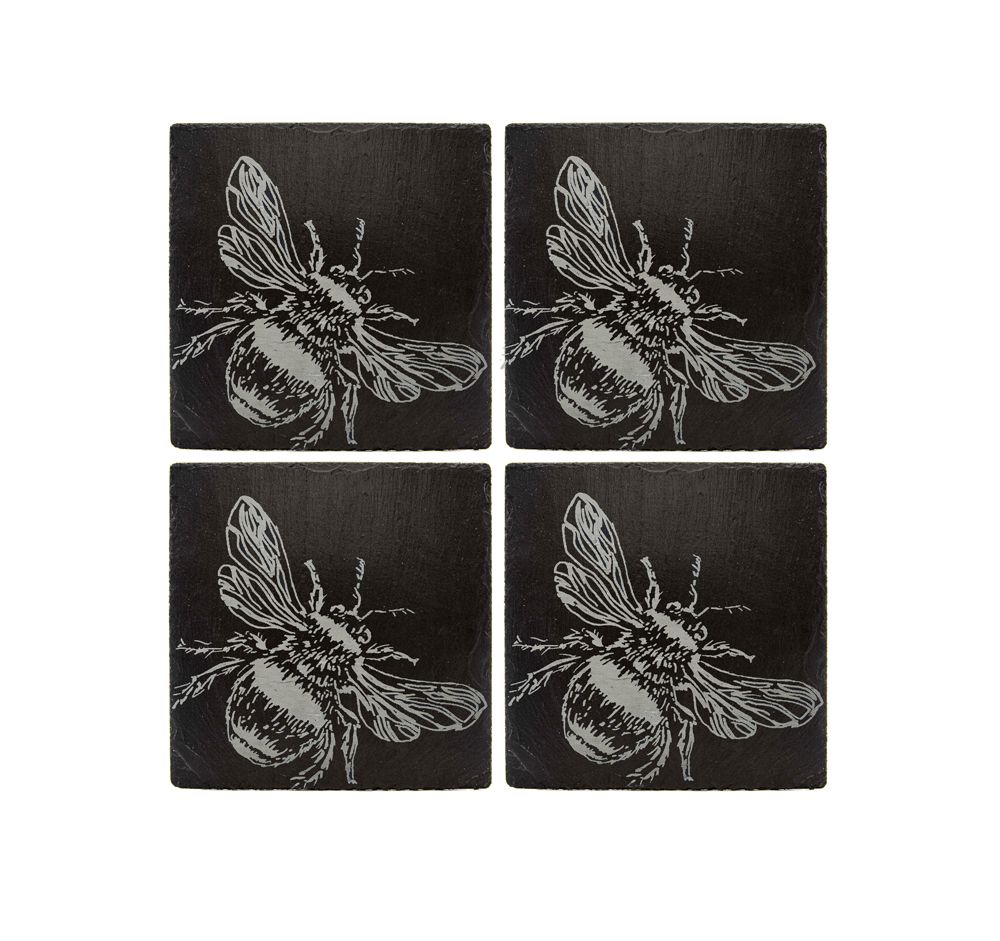 4 Slate Coasters - Bee