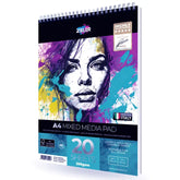 A4 Spiral Bound Mixed Media Paper Pad – 250gsm, 20 Sheets