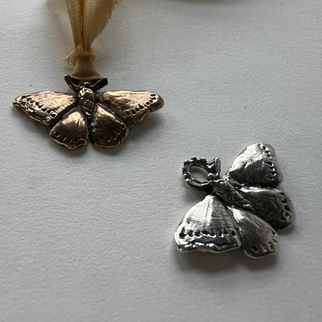 Crystal Hartman Silver Moth Pendant on Ethical Silk