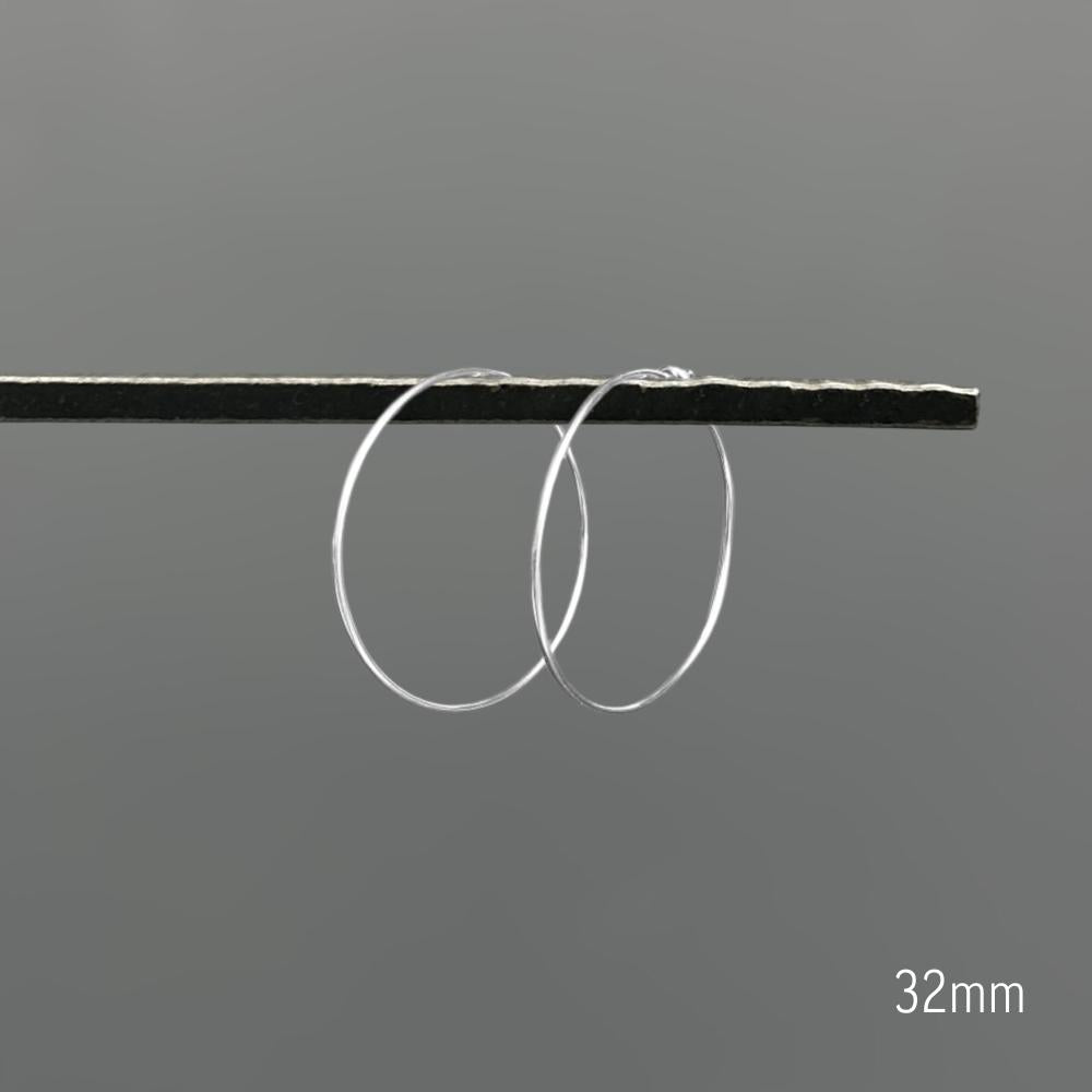 H-SS 32 | Silver Thin Wire Hoop Earrings (32mm)