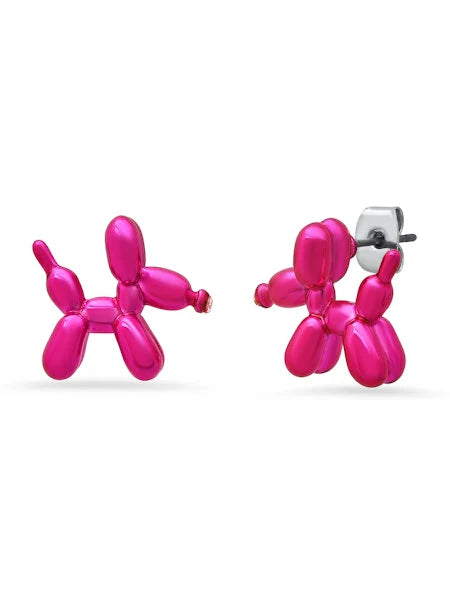 Neon Pink Balloon Dog Post Earrings