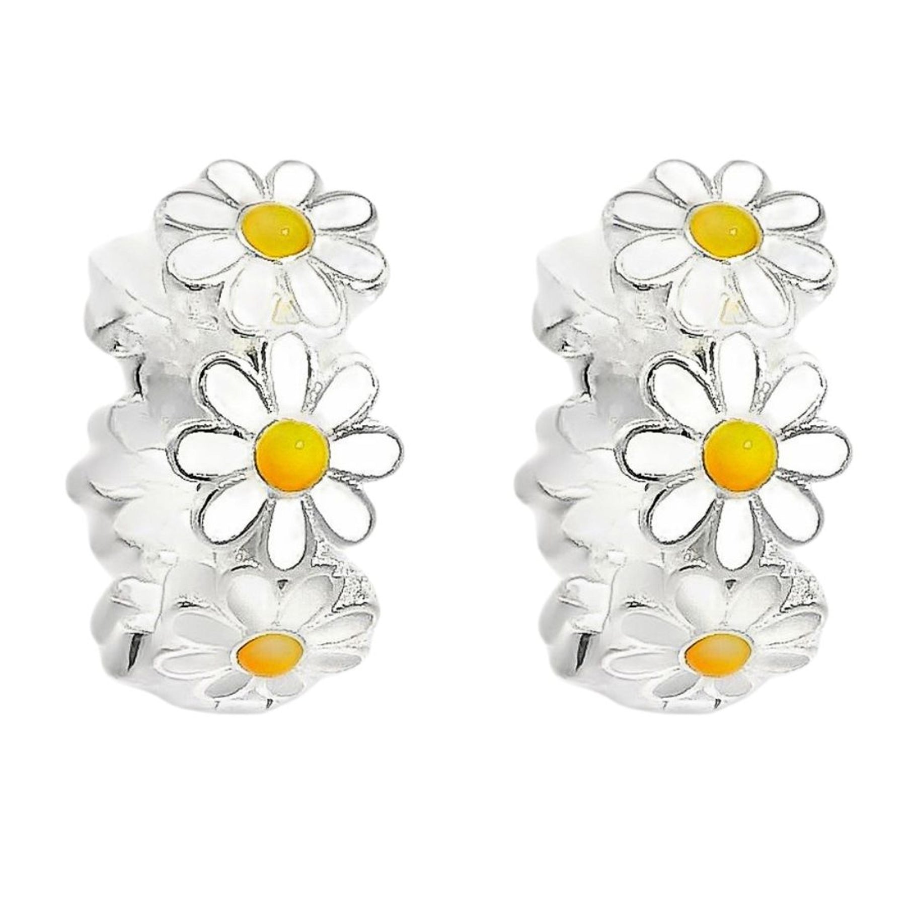 HS387 | Silver Enamel Daisy Earrings