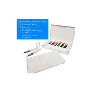Zieler Premium 24 Half Pan Watercolor Set with Brushes