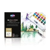 Zieler Premium 24 Half Pan Watercolor Set with Brushes