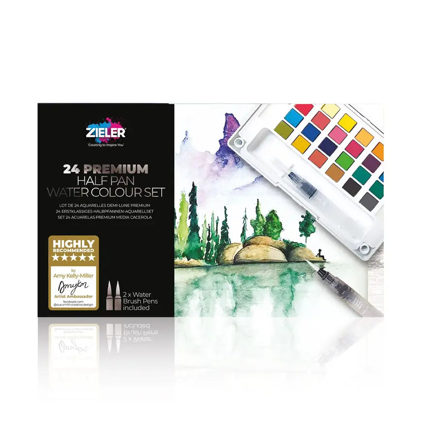 Zieler Premium 24 Half Pan Watercolor Set with Brushes