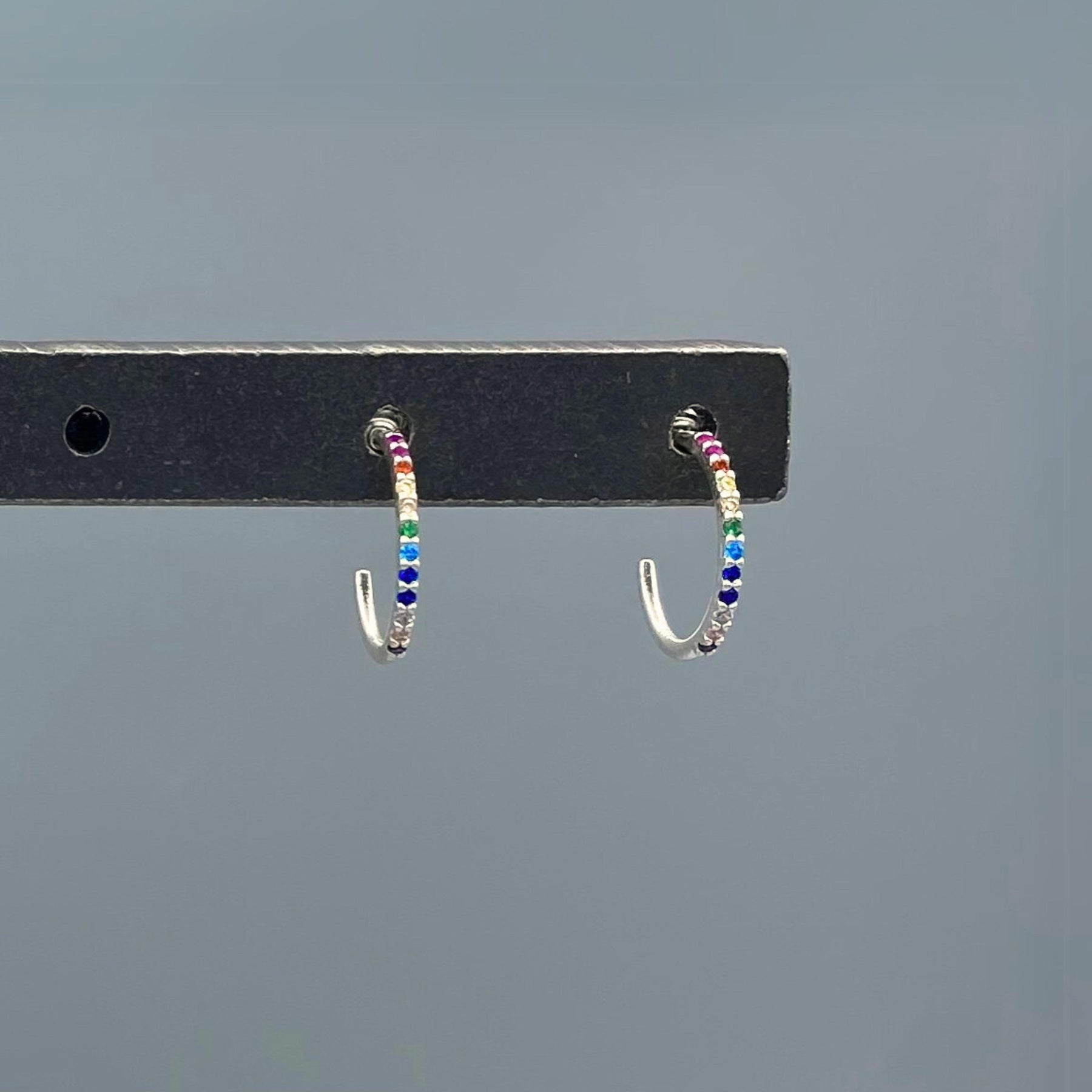 HS247 | Silver Rainbow Pave Post Hoops Earrings