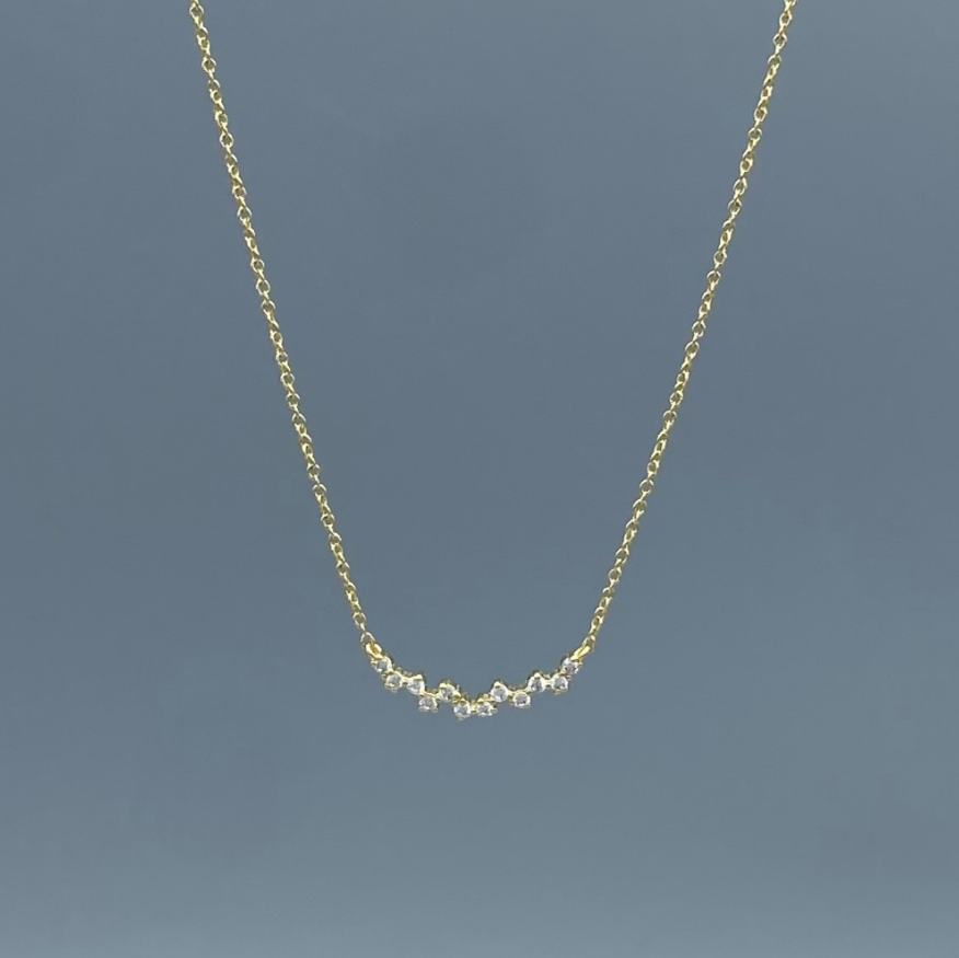 NG396 | Gold Filled Curved CZ Cluster Necklace