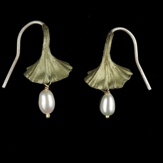 Michael Michoud - Inspired by Nature - Gingko Earrings - Pearl Drop