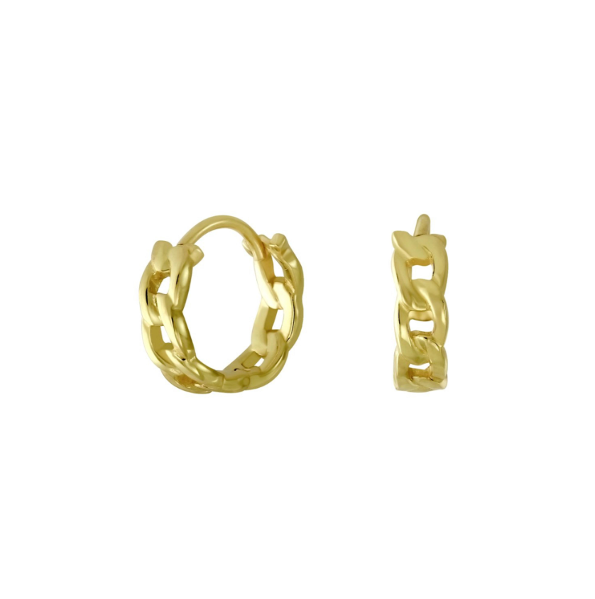 H090 | Gold Vermeil Chain Huggie Hoop Earrings